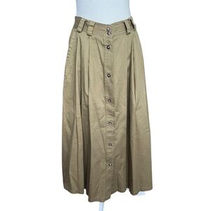 Vintage 100% Cotton Green Maxi Skirt Button-Front 26 Waist